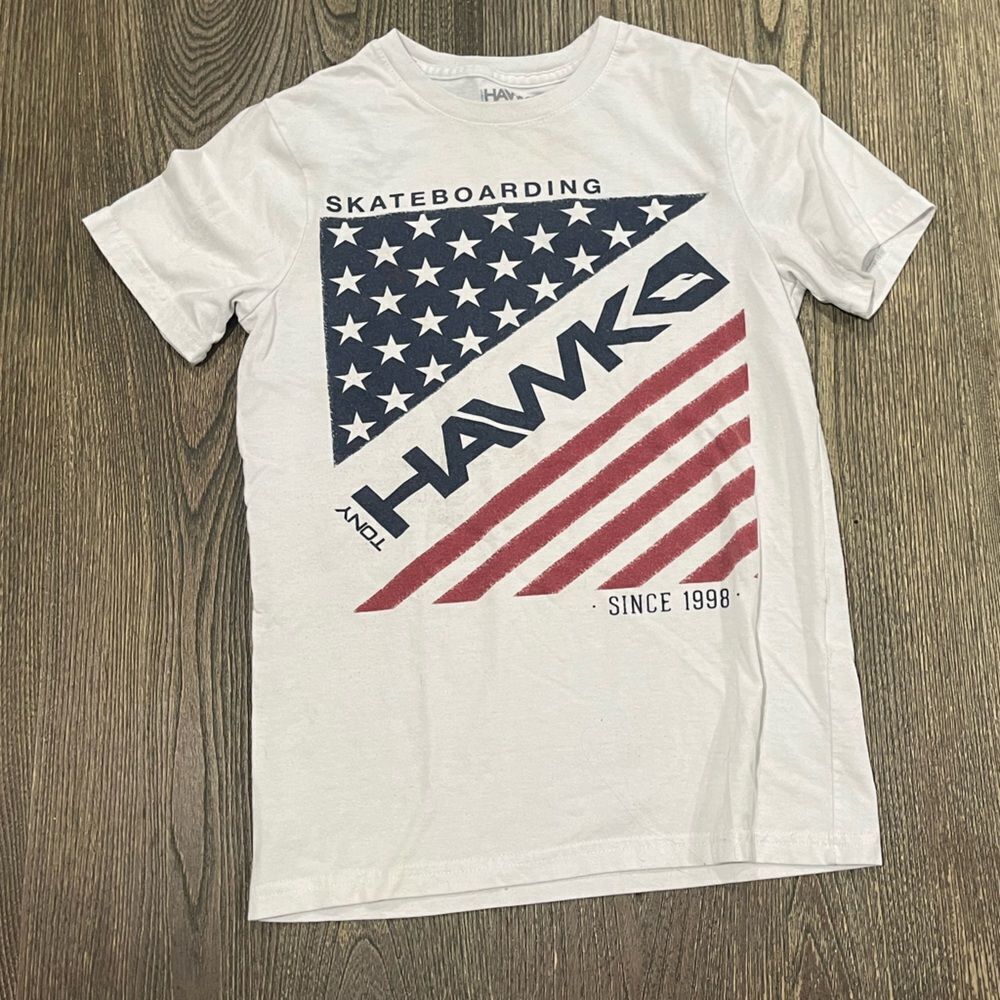 Tony Hawk Boys Youth T-Shirt Graphic Print Short Sleeve Gray White Size M 10/12